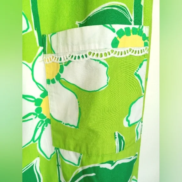 LILLY PULITZER Retro Lime Green and White Daisy Floral Smock Dress Size 8 - Picture 10 of 11